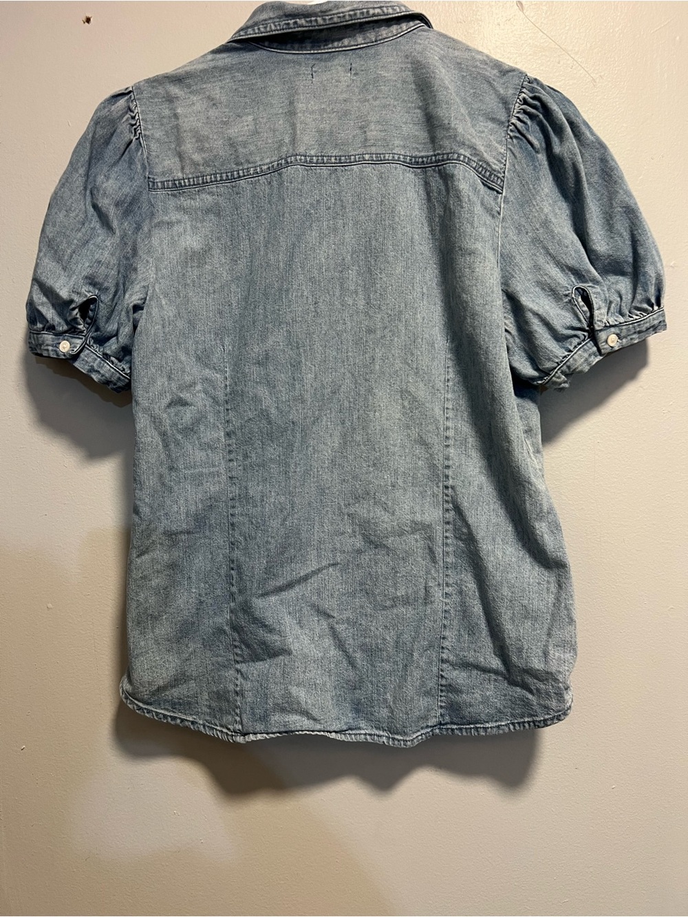J. Crew Light Blue Denim Button-Front Puff Sleeve Shirt size M - Picture 6 of 9
